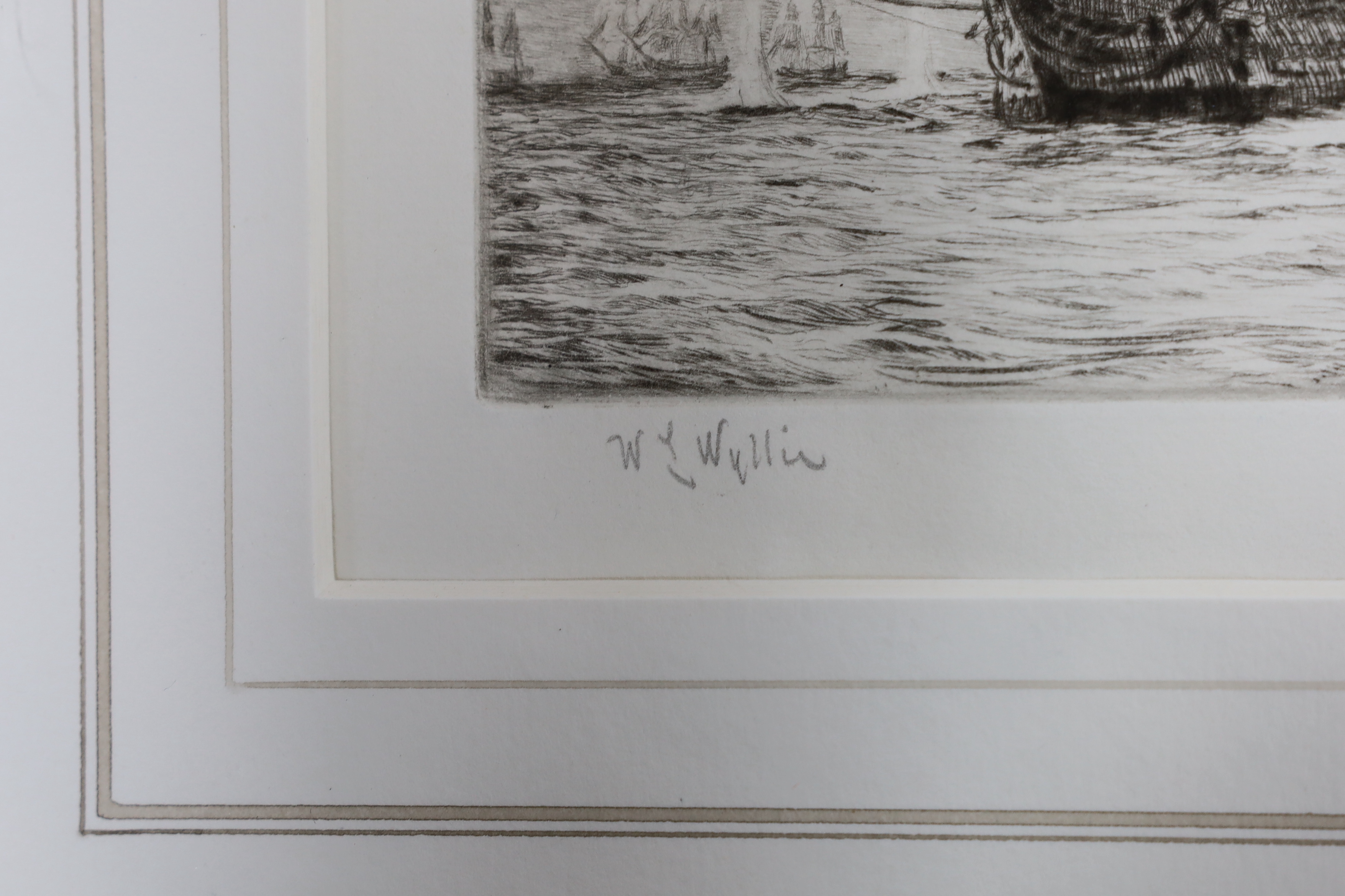 William Lionel Wyllie RA (1851-1931), pencil signed etching, 'Victory Breaking the Line at Trafalgar', 19cm x 15cm